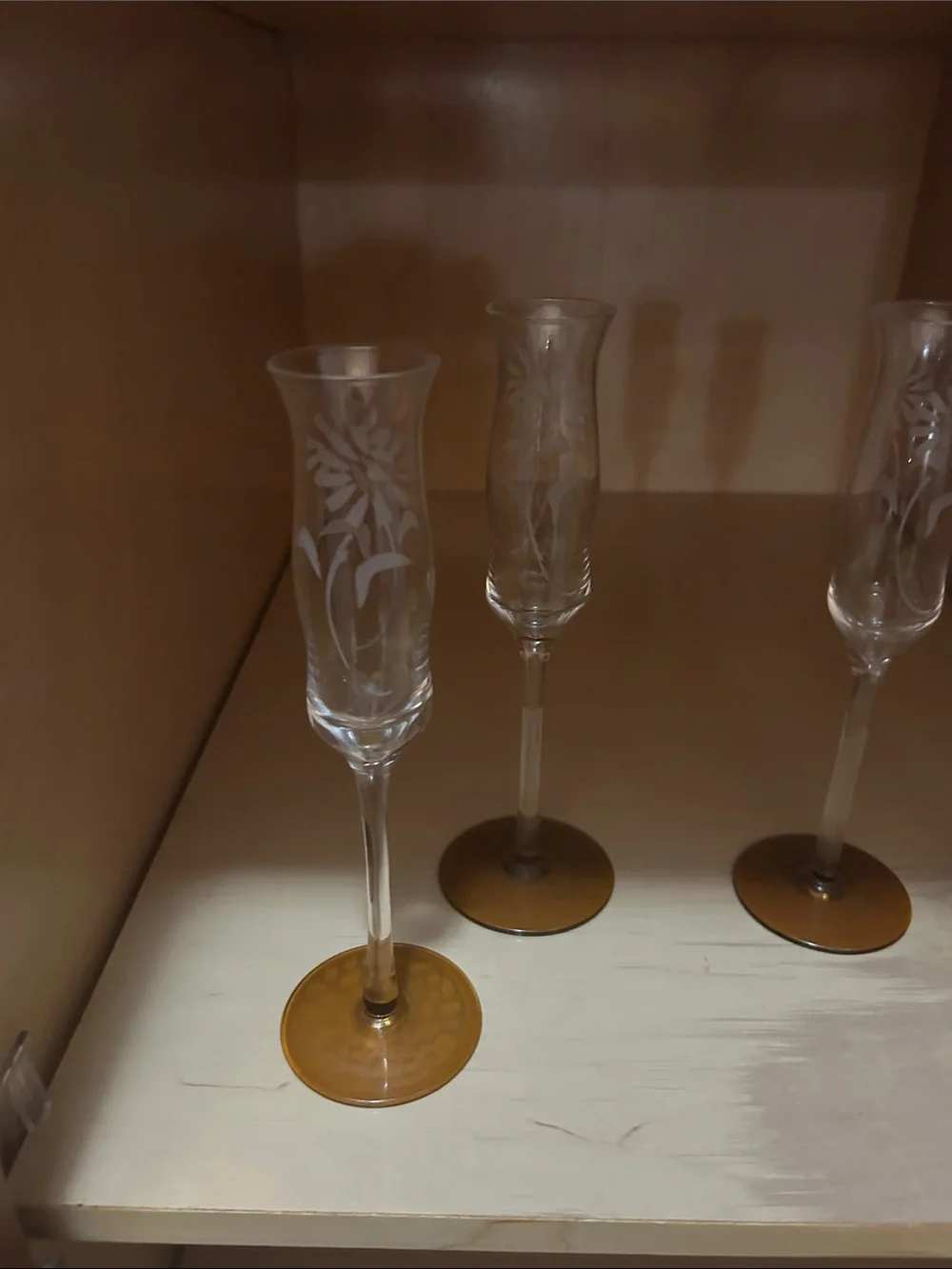 Etched Crystal Champagne Flutes with Amber Bases (Set of 4)*